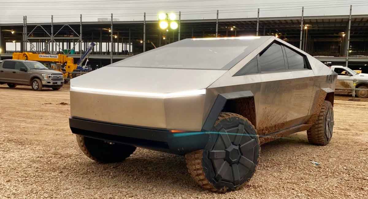 Tesla Cybertruck with updated design spotted on test track