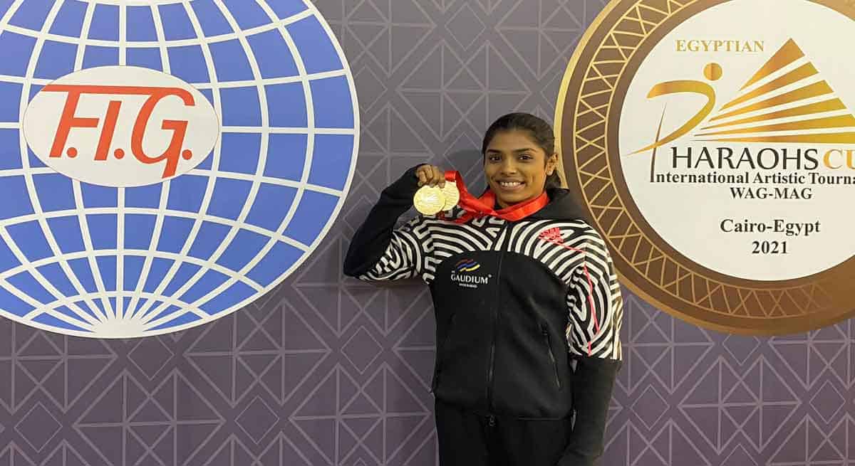 Hyderabad gymnast Aruna clinches twin gold medals in Cairo