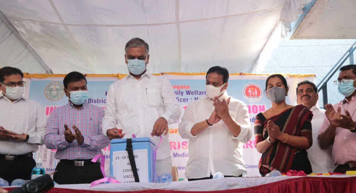 Harish Rao launches Covid vax drive for 15 years to 18 years in Telangana