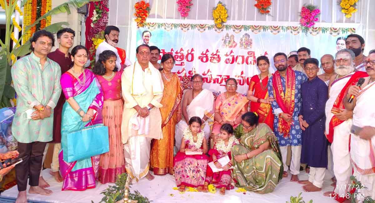 Minister Indrakaran Reddy felicitates 108 Vedic scholars