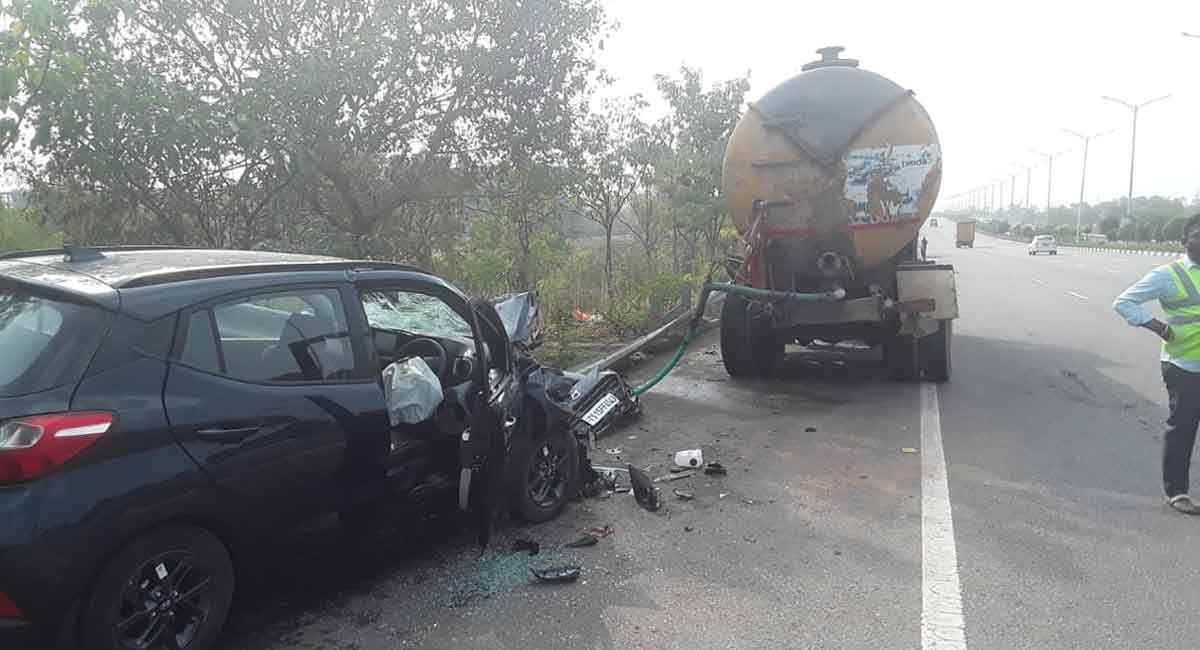 Speeding car knocks down two workers watering plants on ORR