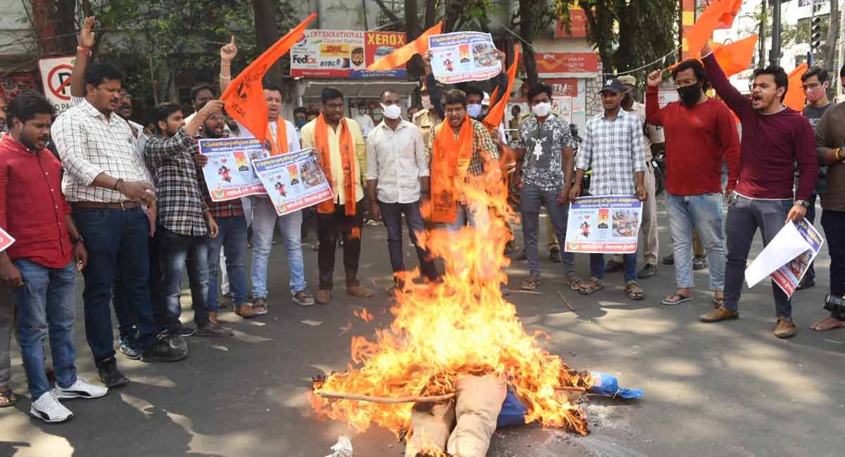 Bajrang Dal protests against Valentine’s Day in Hyderabad