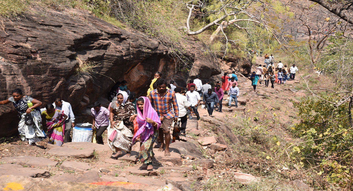 Stage set for Gandhari Maisamma Jatara in Mancherial