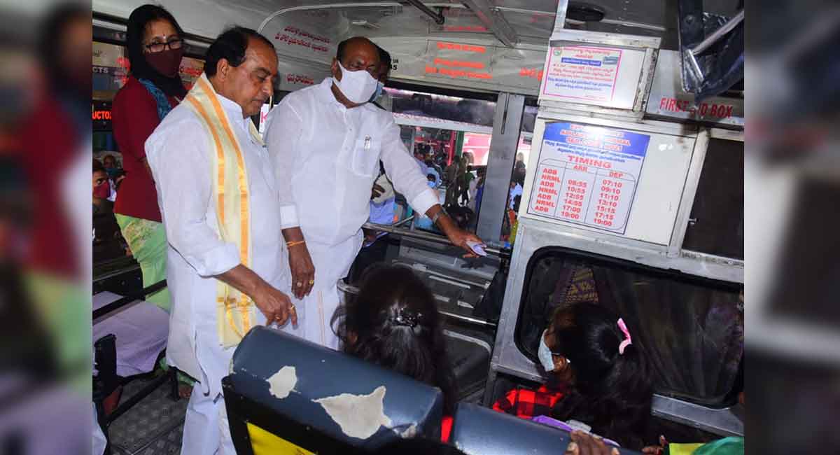 Minister Indrakaran Reddy inspects bus stand at Nirmal