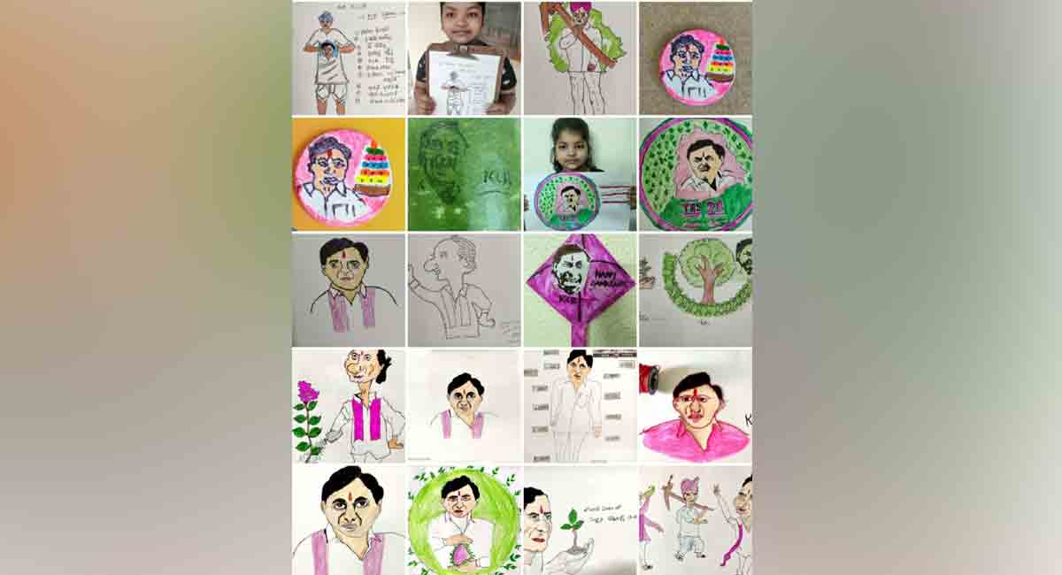 Nalgonda: Nine-year-old girl draws 100 pictures of KCR to express her love