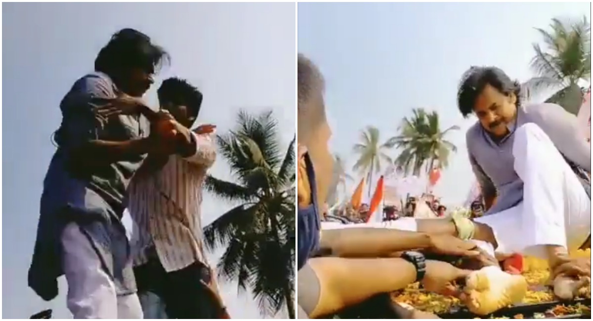 Watch: Pawan Kalyan falls on car roof in rally