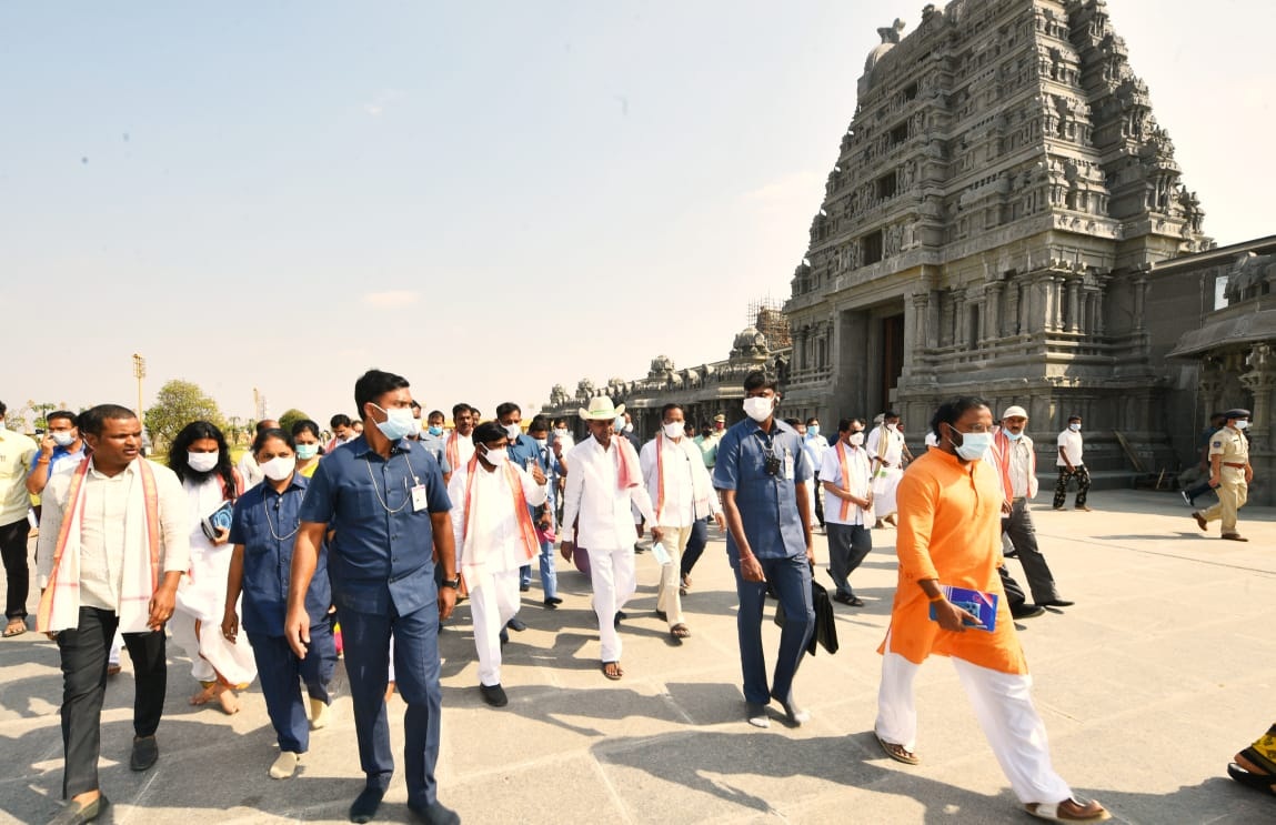 CM KCR tours Yadadri temple, inspects arrangements for reopening ceremony