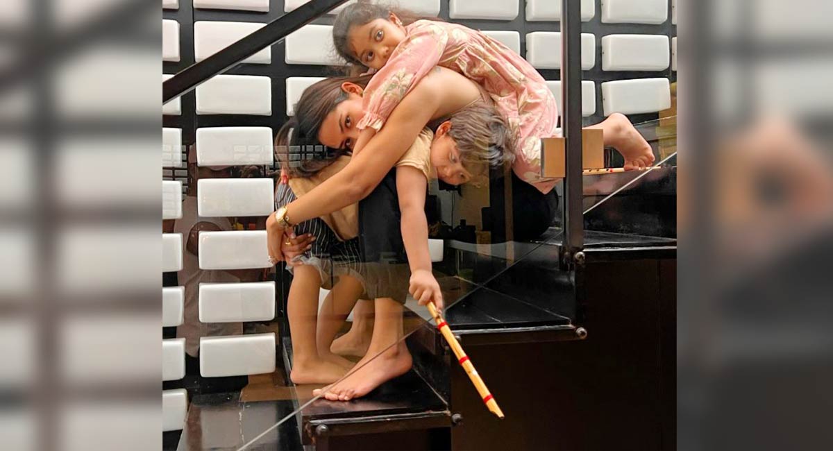 Mira Kapoor enjoys becoming ‘mama sandwich’ between her kids