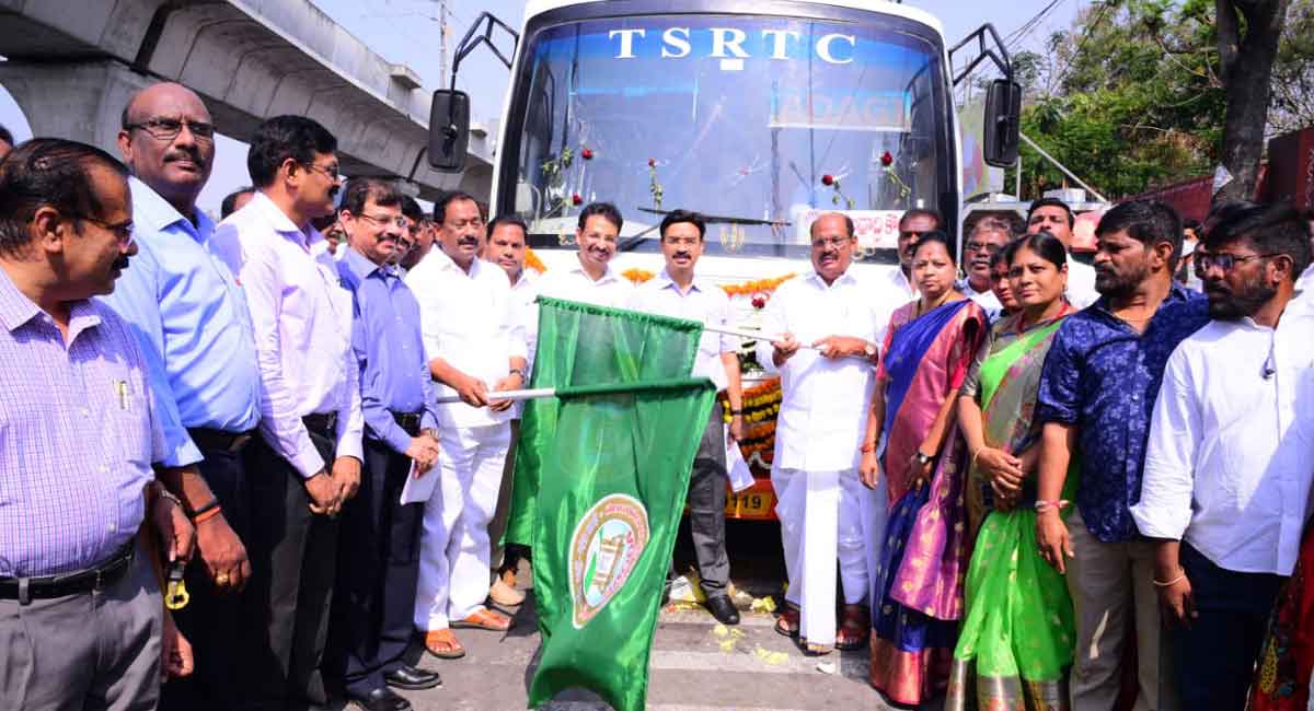 Bus services to Yadadri flagged off in Hyderabad