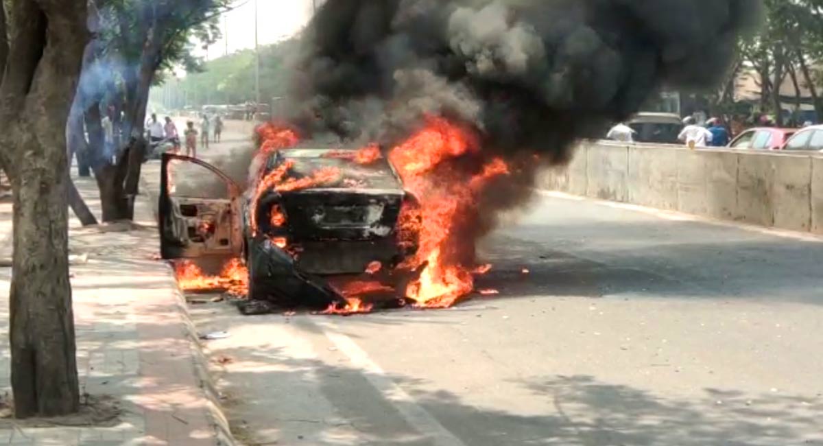 WATCH: Lucky escape for passengers after moving car catches fire in Hyderabad