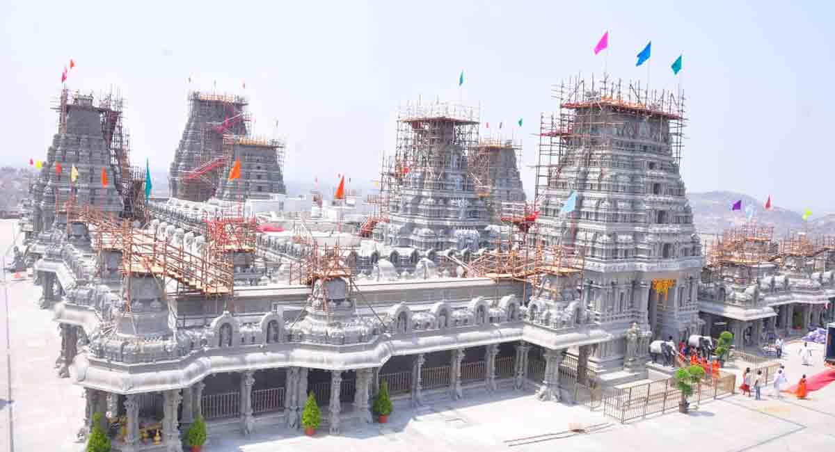 Yadadri decked up for maha kumbha samprokshana