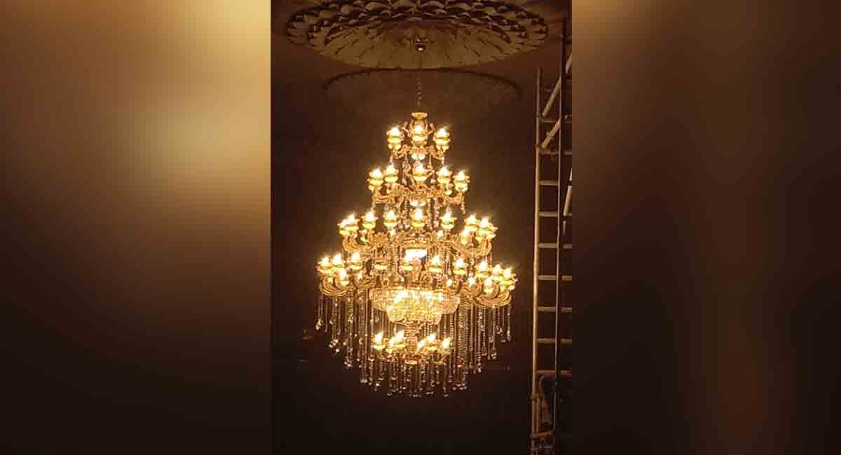 Weighing 200 kg, 10 feet in length, Yadadri chandelier stands out