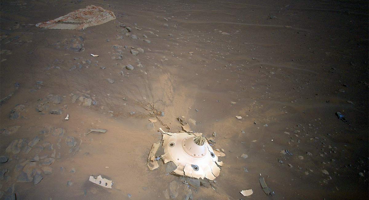NASA helicopter captures wreckage from Perseverance rover landing on Mars