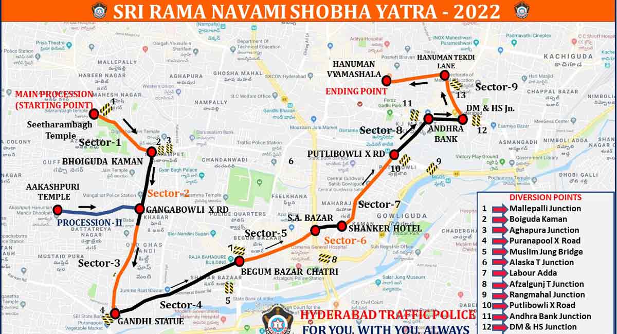 Traffic restrictions in Hyderabad on Sunday for Sri Ram Navami procession