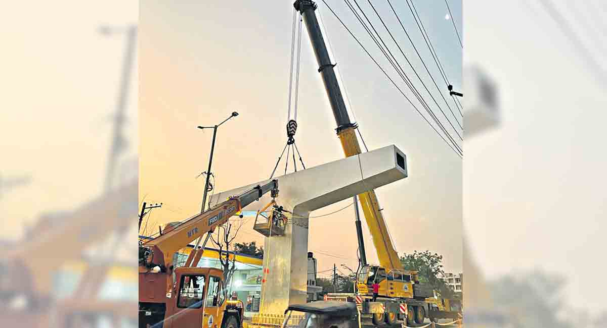 Hyderabad: First pier cap for steel flyover at Owaisi Junction installed