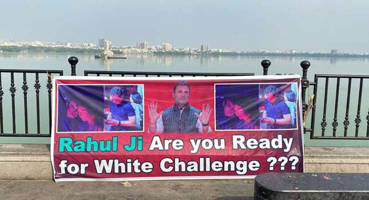 “Rahulji are you ready for white challenge” banners surface across Hyderabad