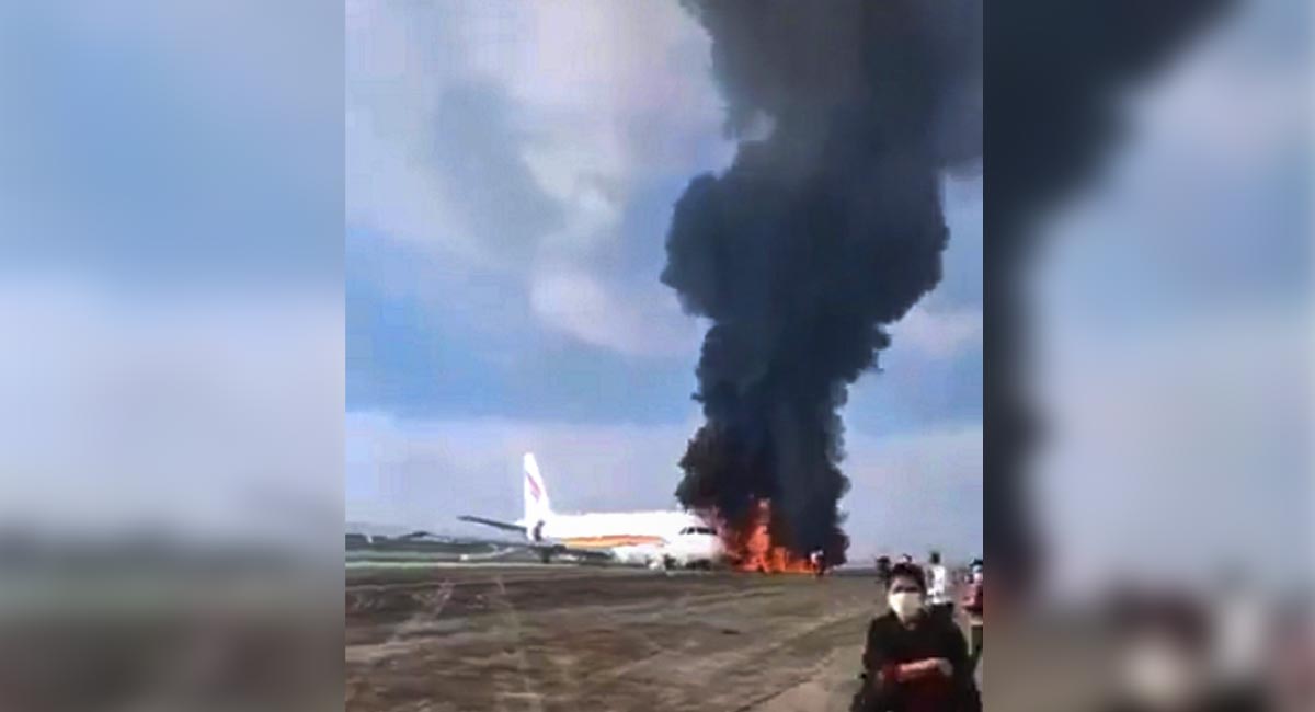 Tibet Airlines’ plane in China veers off runway, catches fire