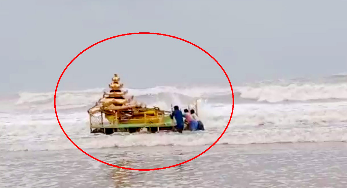 Watch: Mysterious golden chariot washed ashore in Srikakulam