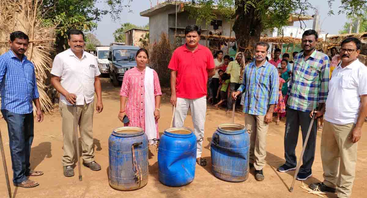 Excise staff destroys 500 litres of jaggery wash in Mulugu