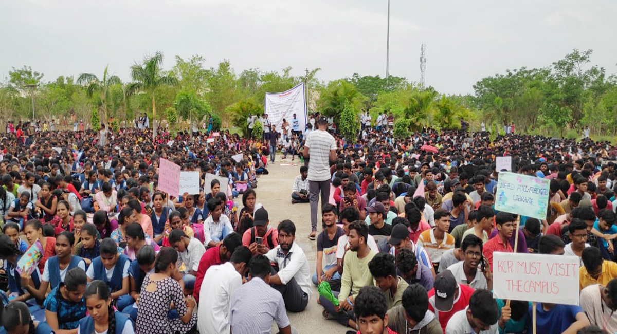 RGUKT-Basar students continue their protest for third day
