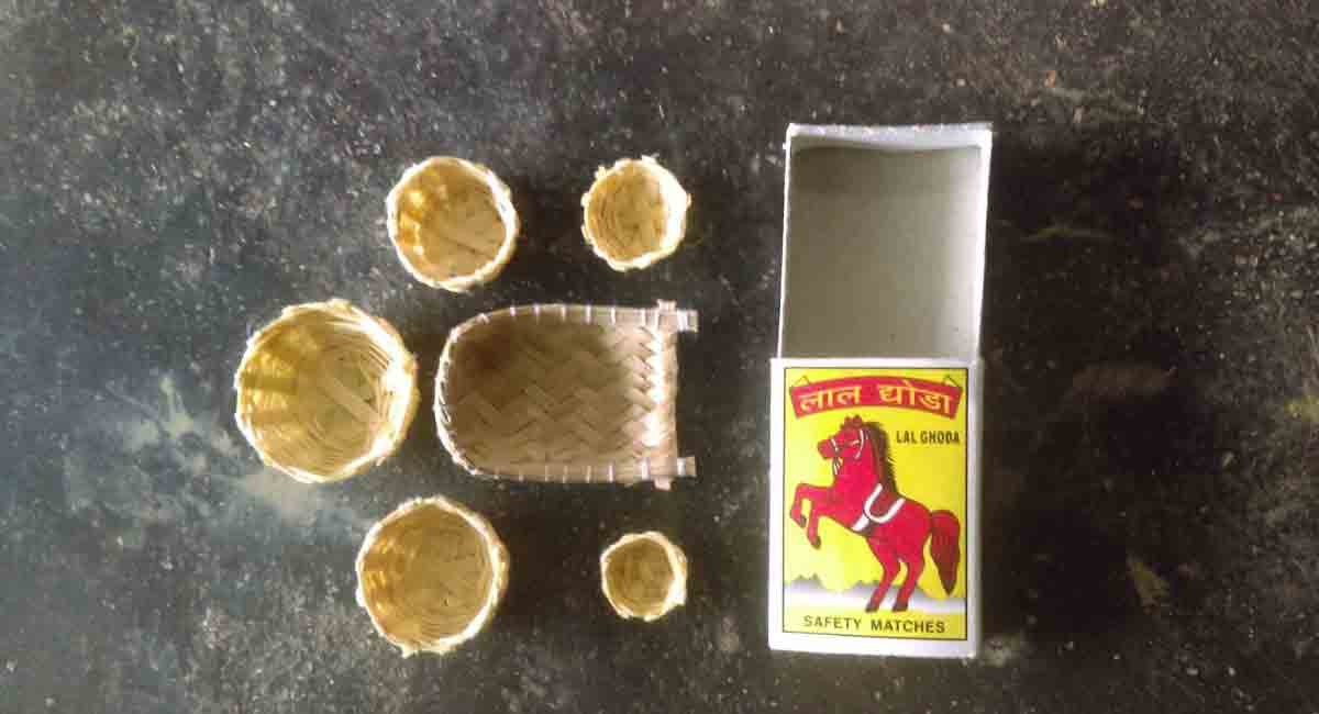 Jagtial: Micro artist creates miniature bamboo baskets