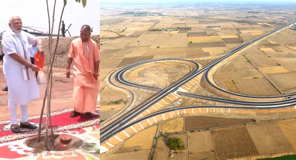 Modi plants sapling at site of Bundelkhand Expressway inauguration in UP