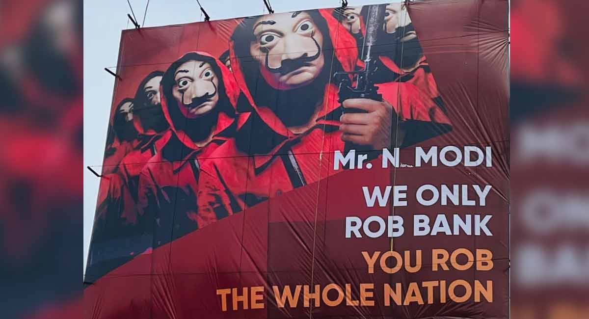 Hyderabad: ‘Money Heist’ hoarding at LB Nagar calls PM Modi ‘nation robber’