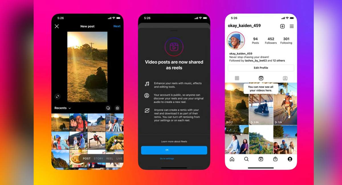 New short video posts on Instagram to be shared as Reels