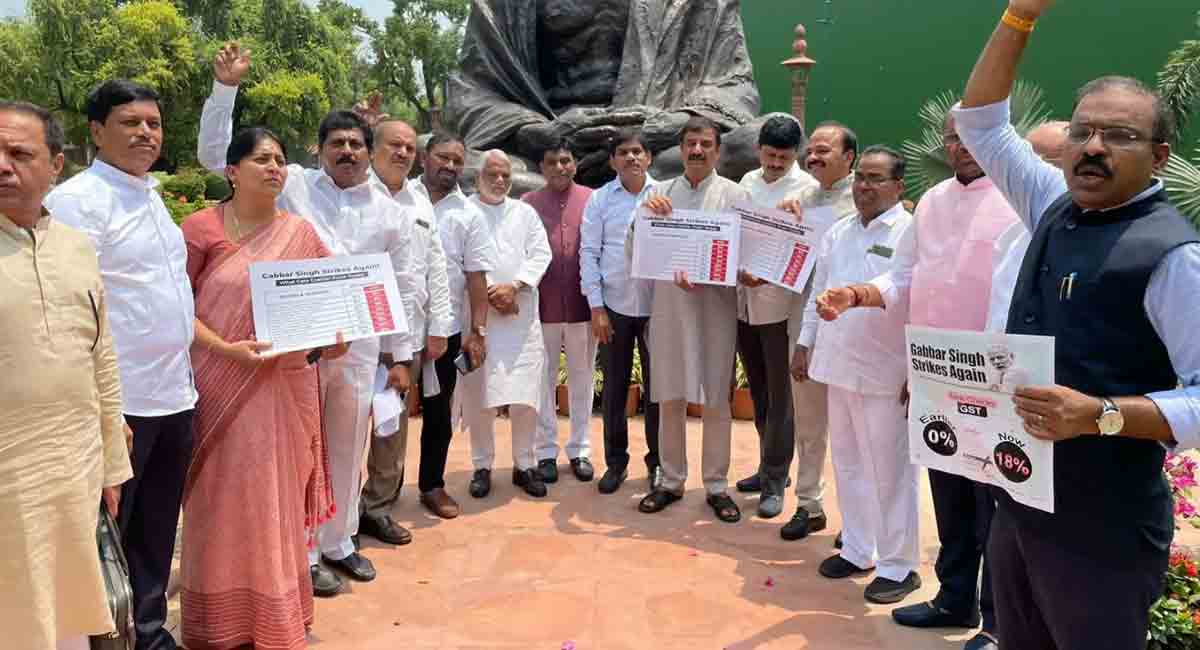 TRS MPs protest against price rise in Parliament