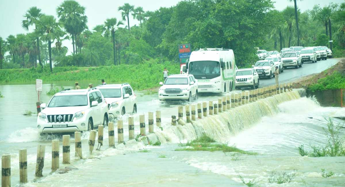 Telangana: CM KCR leaves by road to inspect flood damages