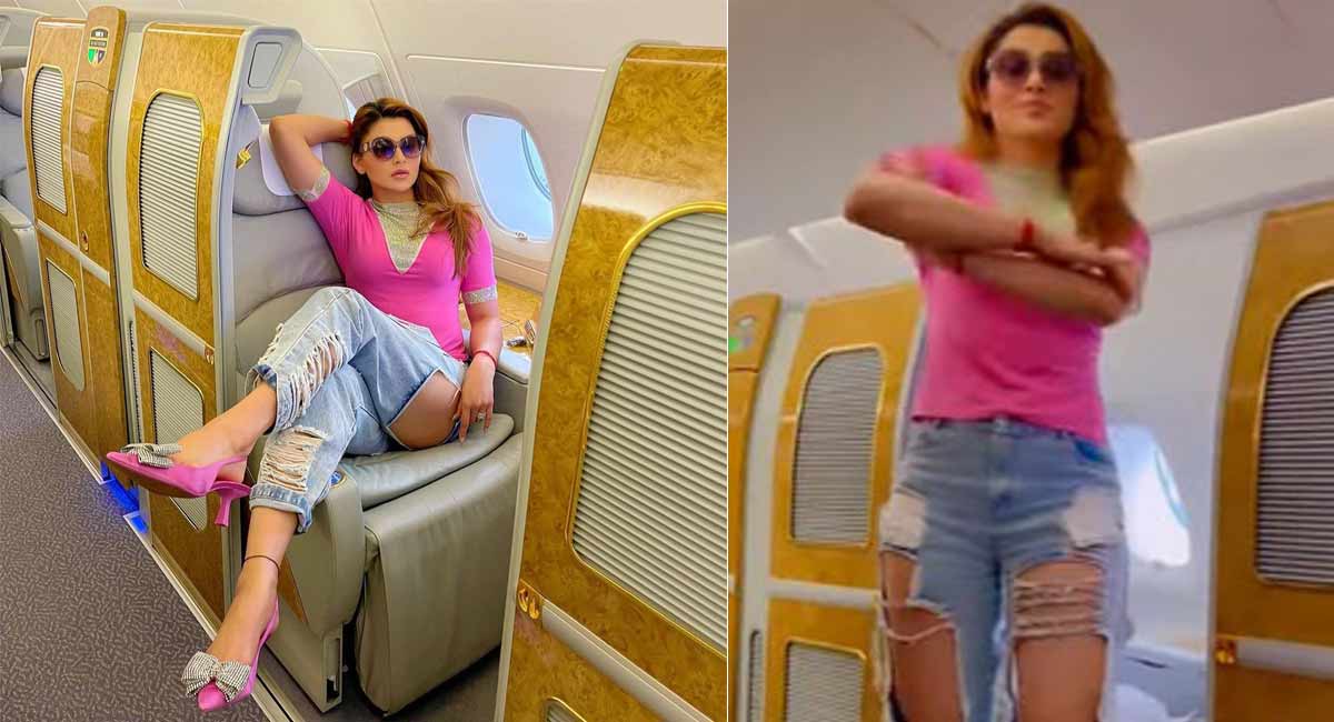 Urvashi Rautela’s ravishing airport look in highly ripped denim grabs attention