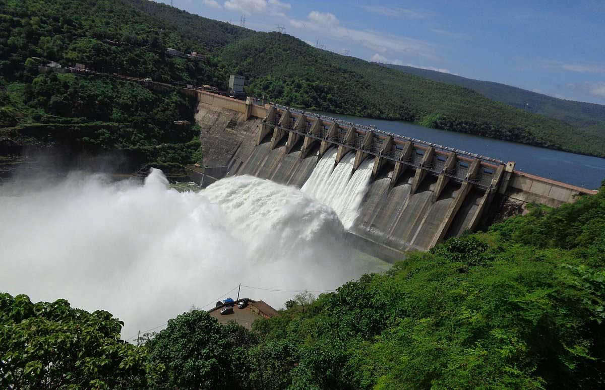 Three gates of Srisailam Dam opened