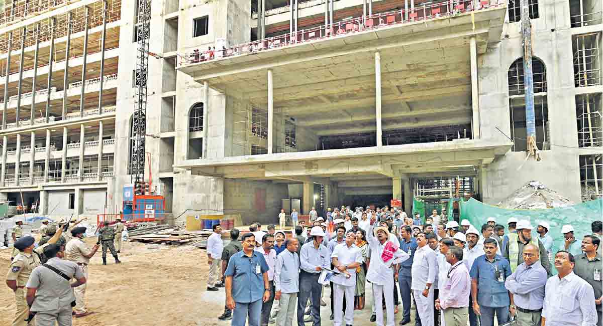 CM KCR inspects Secretariat construction works