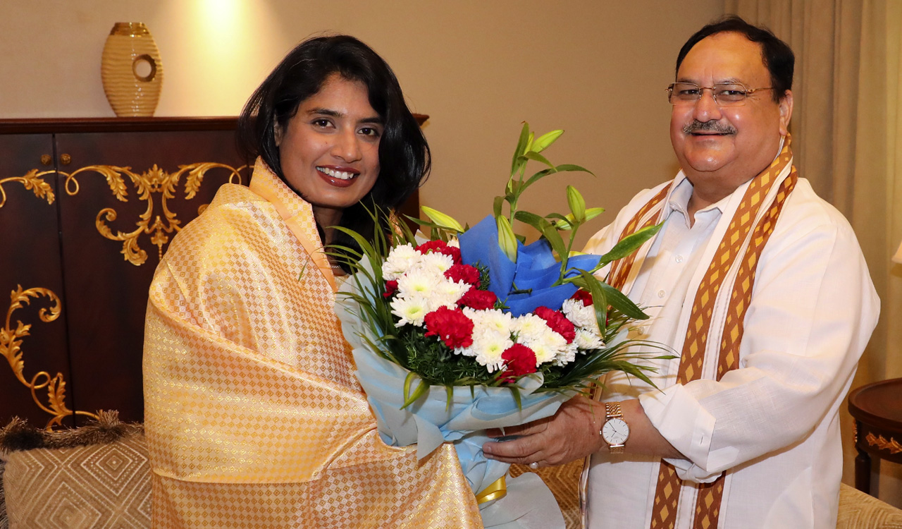 Ace Indian cricketer Mithali Raj meets BJP national president JP Nadda in Hyderabad