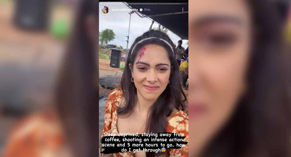 Nushrratt’s sneak peek from sets after an ‘intense action scene’ garners attention