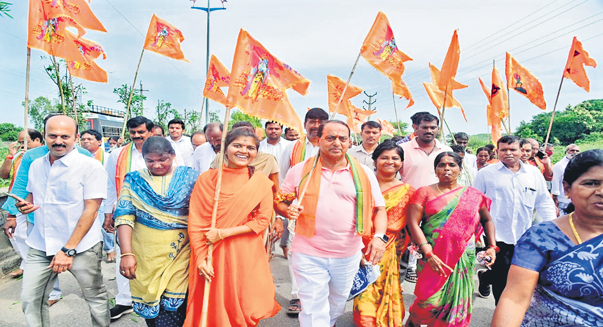 Minister Indrakaran takes part in Padayatra in Nirmal