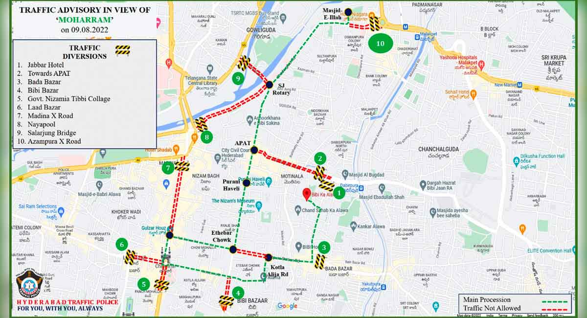 Hyderabad: Traffic restrictions on Tuesday for Bibi ka Alam procession