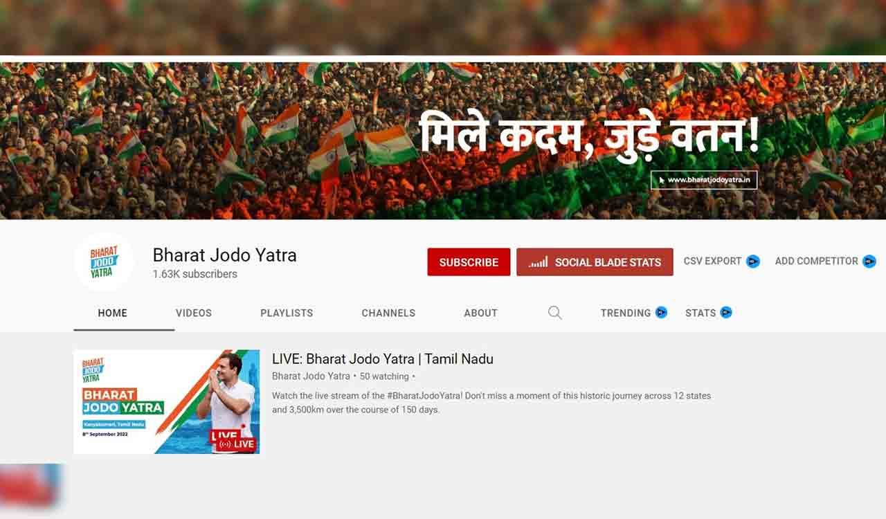 Cong’s Bharat Jodo Yatra YouTube channel starts again after brief interruption