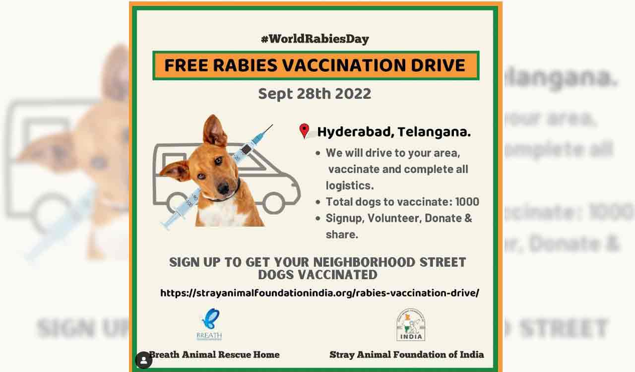 Free Rabies vaccination drive across Hyderabad on September 28 Free Rabies vaccination drive across Hyderabad on September 28