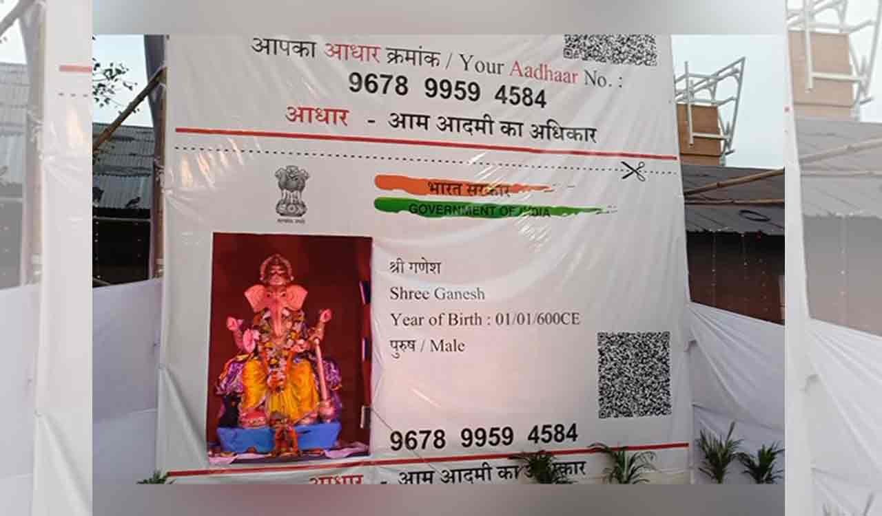 Aadhar card-themed pandal in Jamshedpur specifies Lord Ganesha’s address, date of birth
