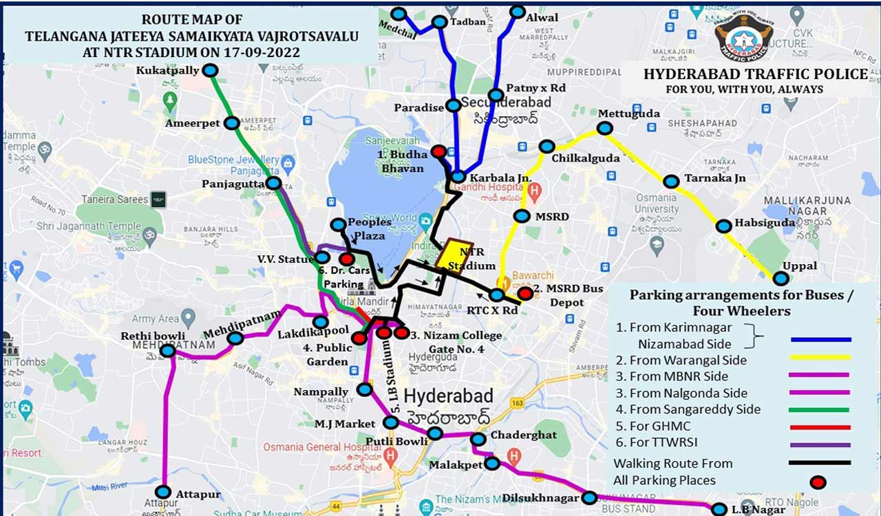 Hyderabad: Traffic advisory issued in view of Telangana Integration Day