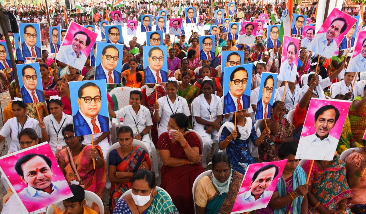 Ambedkar posters become attraction in integration day celebrations in Rajanna Sircilla