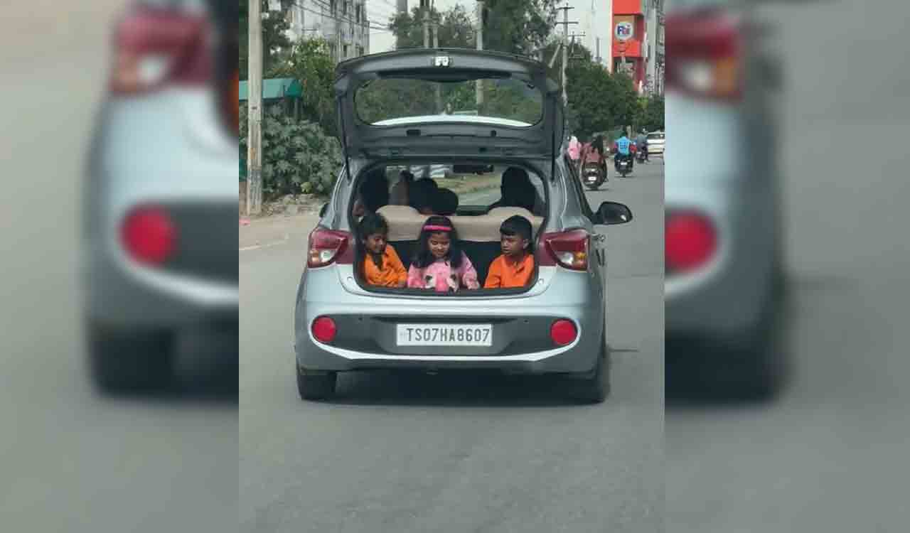 Hyderabad: Netizen shares video of kids in car boot, Traffic Police issue challan