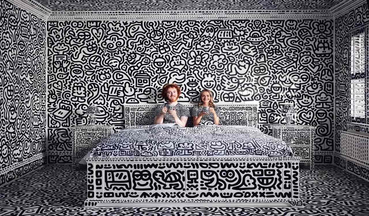 An artist from the UK doodles on every surface of his home