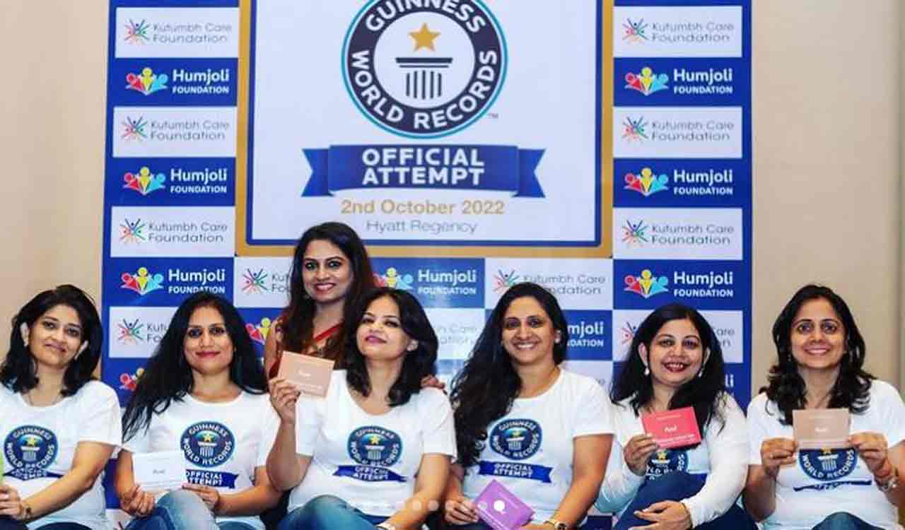 Women attempts Guinness world record, creates mosaic image using sanitary pads