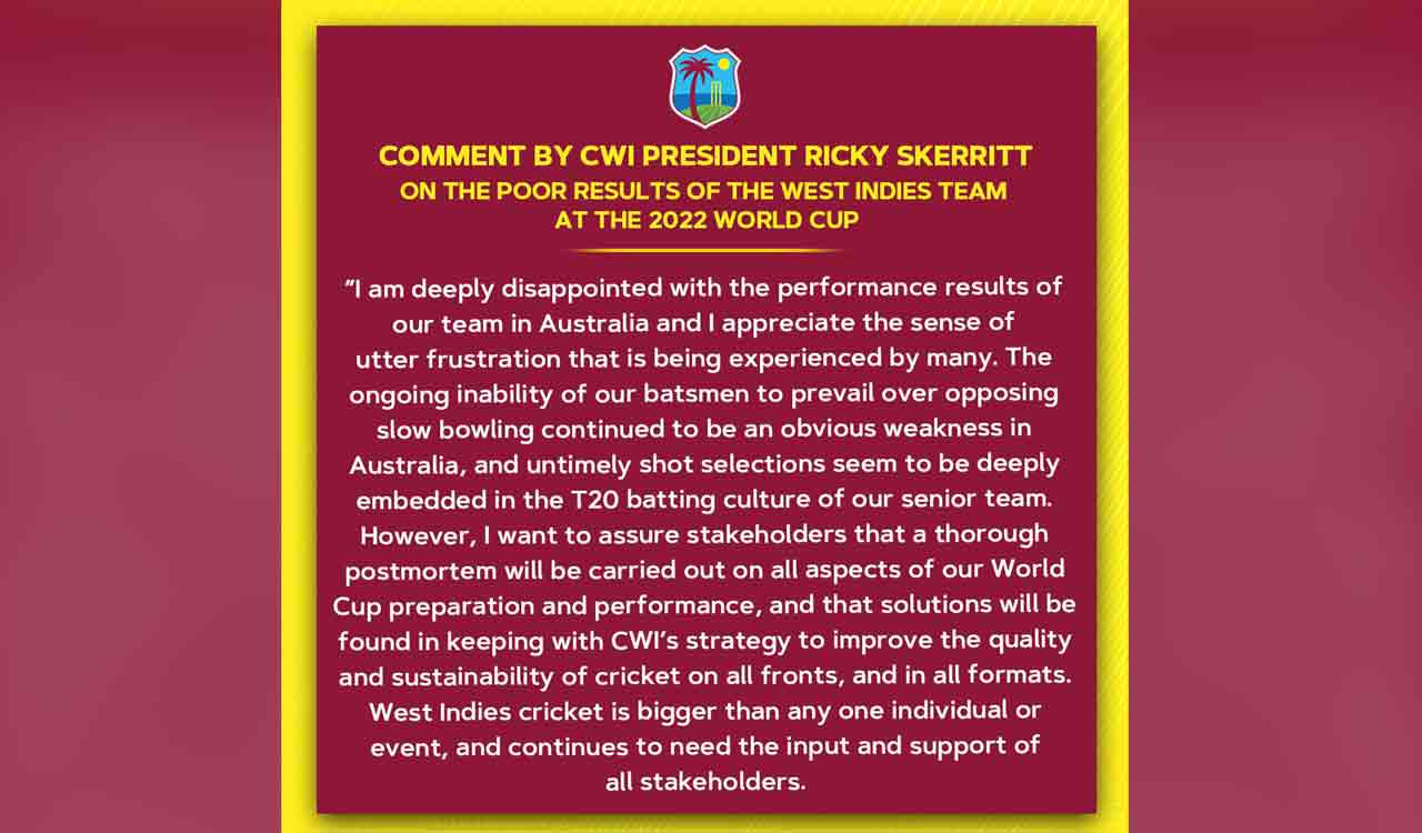 CWI President expresses disappointment over West Indies’ poor show