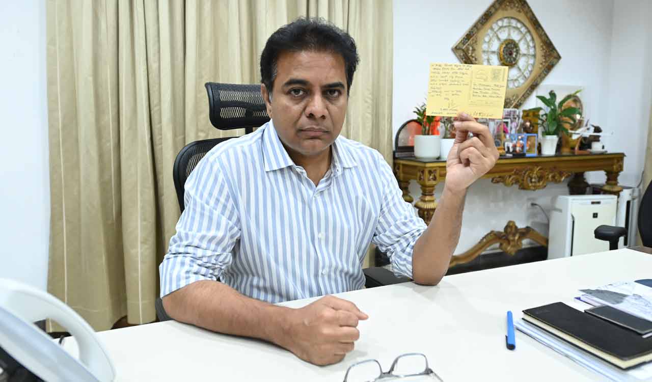 KTR sends postcard to PM Modi to roll back GST on handloom products