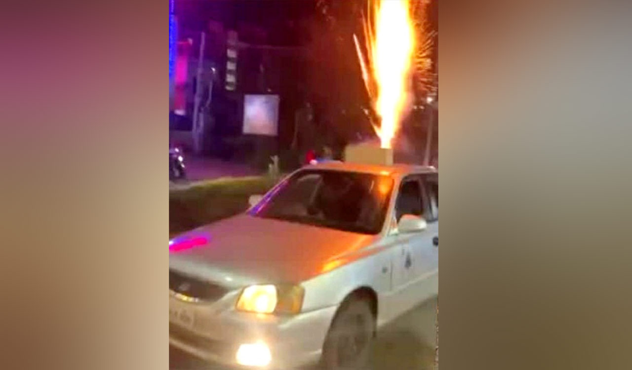 Karnataka youth arrested for bursting sky shot crackers from moving car