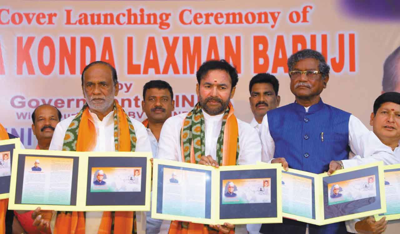 Kishan Reddy releases postal cover of Konda Laxman Bapuji