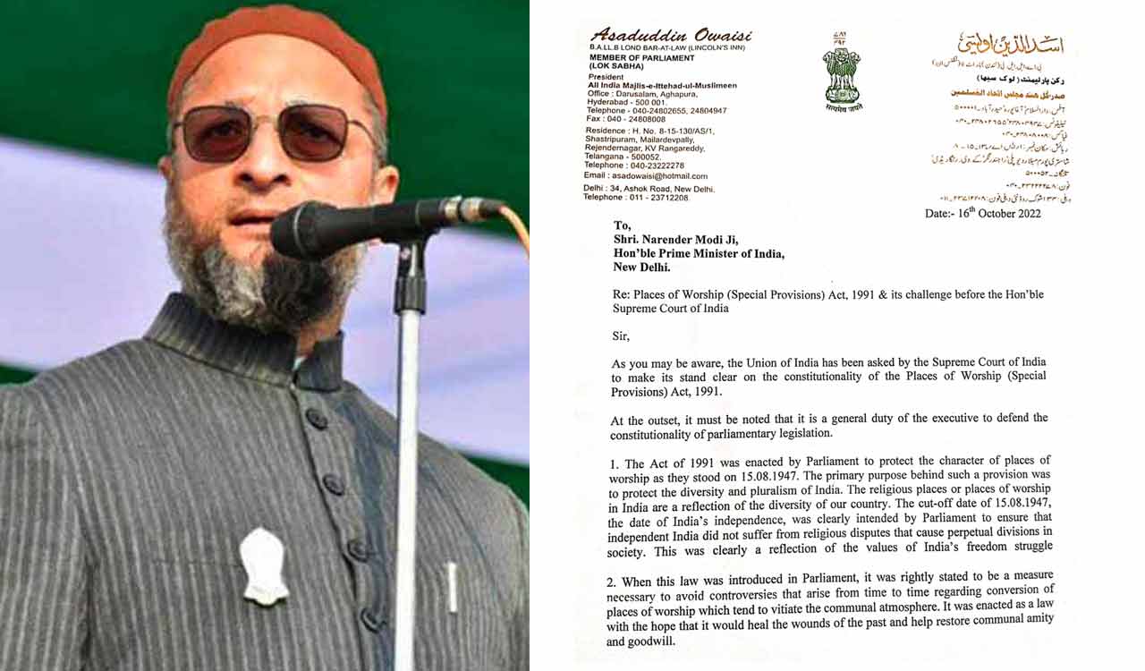 Owaisi writes to Modi to defend Places of Worship Act in Supreme Court